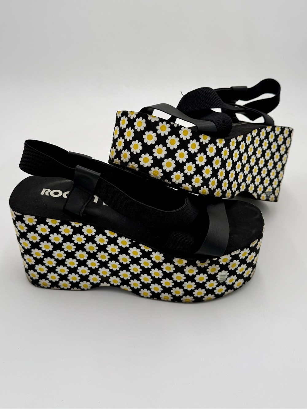 RocketDog Black and Yellow Daisy Platform Wedges